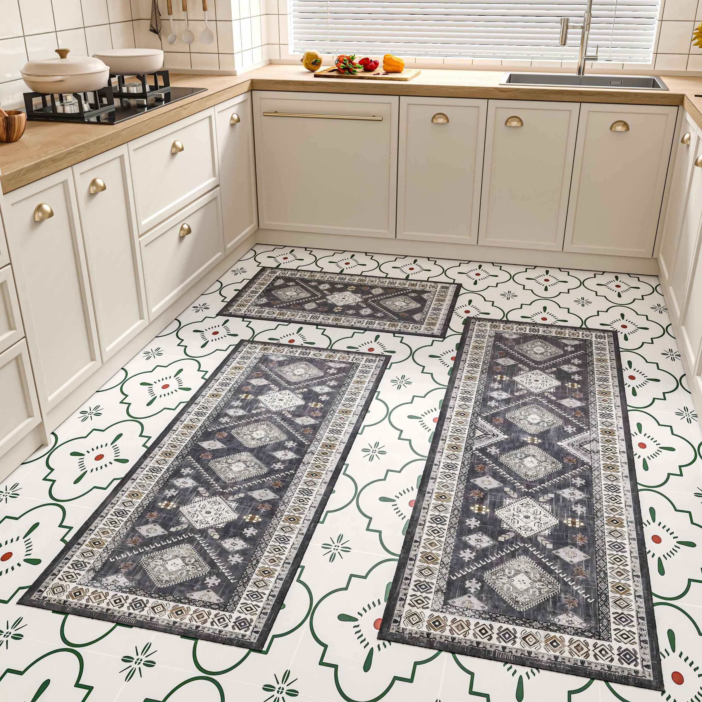 Boho Kitchen Rug Sets 3 Piece With Runner Non Slip Kitchen Rugs And Mats Washable Kitchen Mats For Floor Thick Kitchen Floor Mat Carpet Runner Rugs For Hallway Laundry Holiday Decor