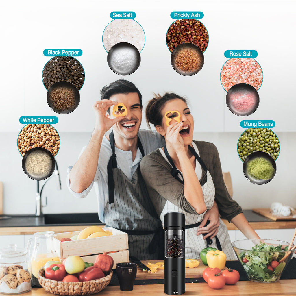 Electric Salt And Pepper Grinder Automatic Gravity Sensor Battery Powered Salt Mill LED Indicator Adjustable Coarseness One Hand Easy Operation