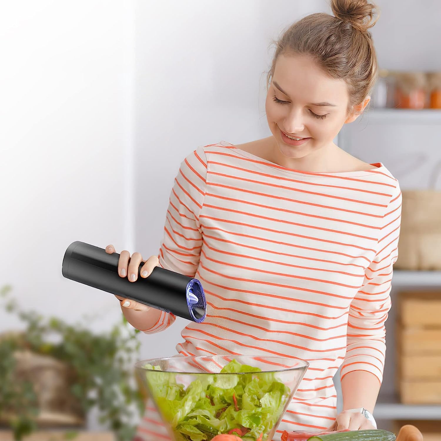 Electric Salt And Pepper Grinder Automatic Gravity Sensor Battery Powered Salt Mill LED Indicator Adjustable Coarseness One Hand Easy Operation