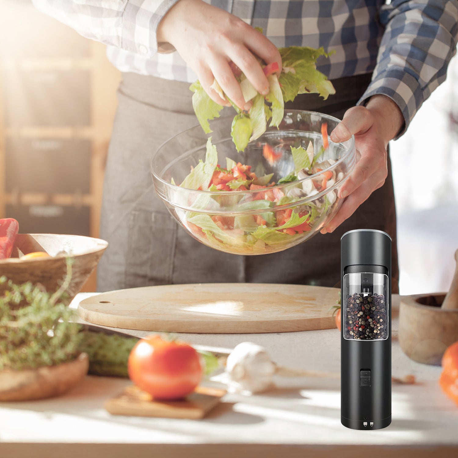 Electric Salt And Pepper Grinder Automatic Gravity Sensor Battery Powered Salt Mill LED Indicator Adjustable Coarseness One Hand Easy Operation