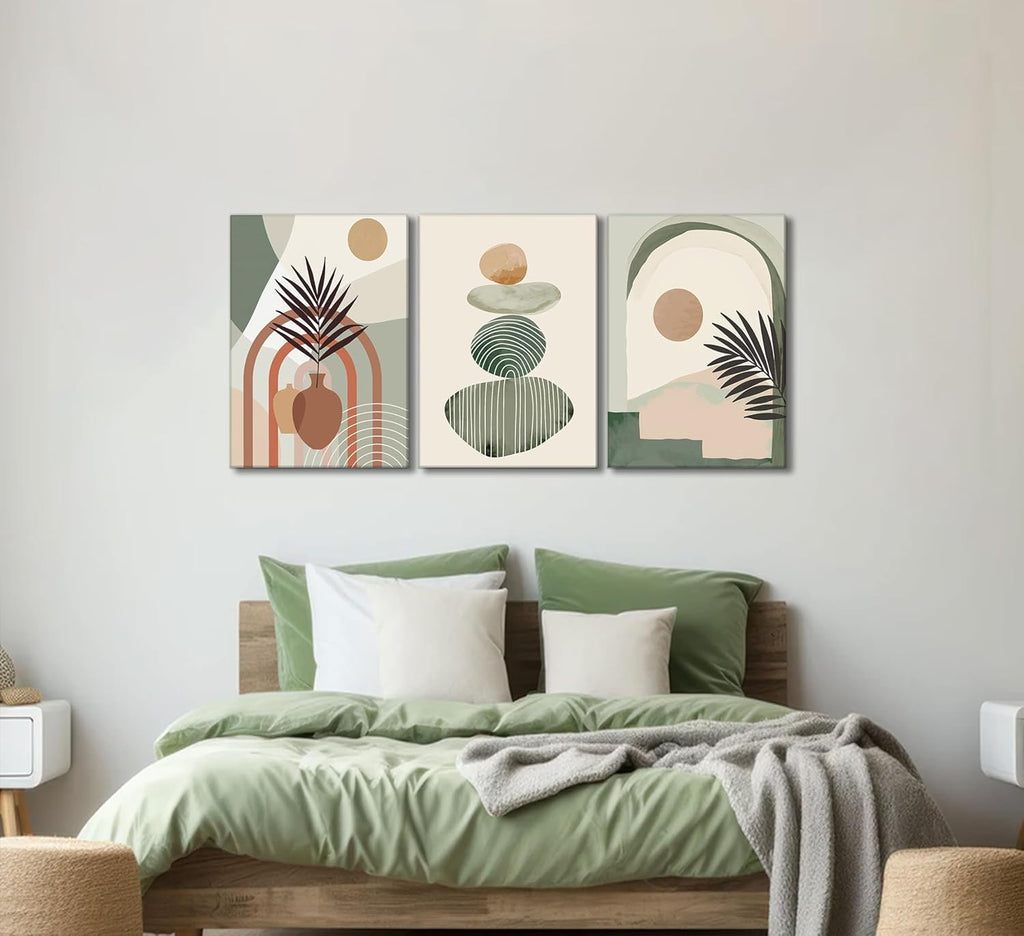 3 Pcs Boho Art Wall Decor Canvas Wall Art  Decor Stretched And Framed Ready To Hang Size 12 X 16in