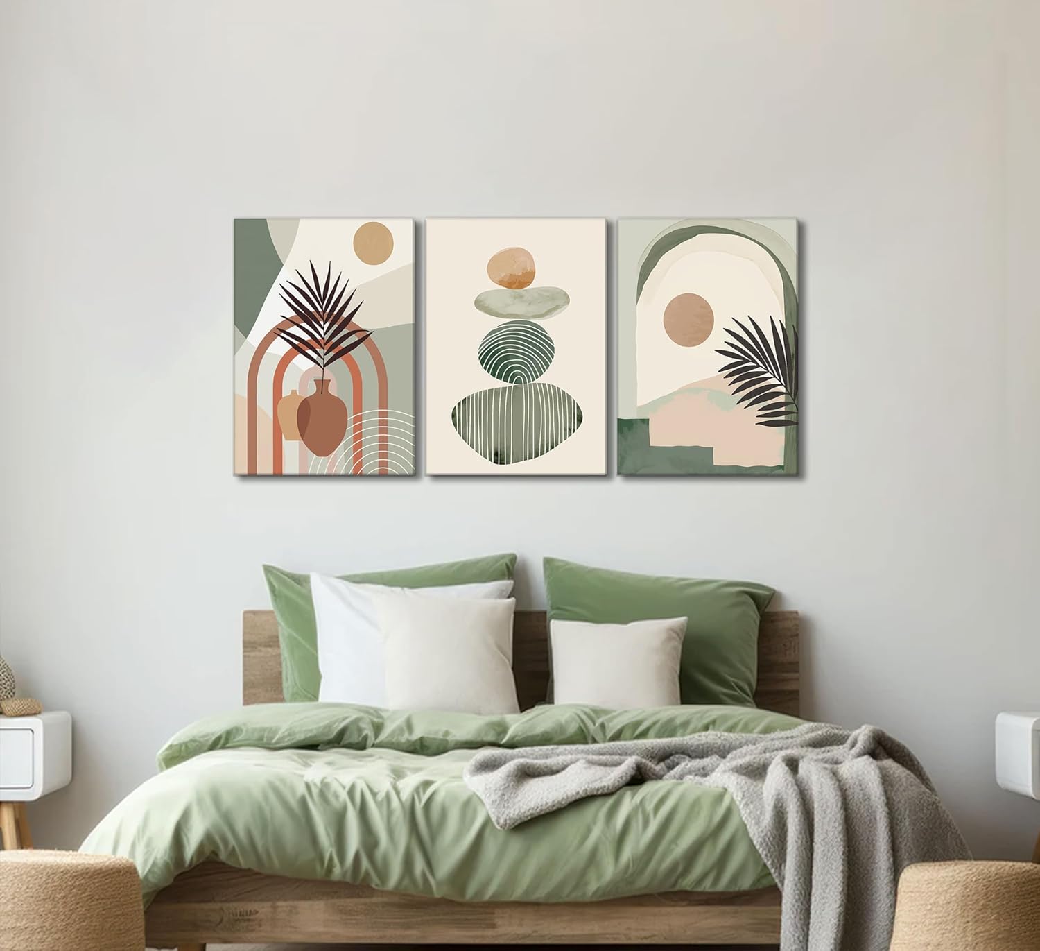 3 Pcs Boho Art Wall Decor Canvas Wall Art  Decor Stretched And Framed Ready To Hang Size 12 X 16in