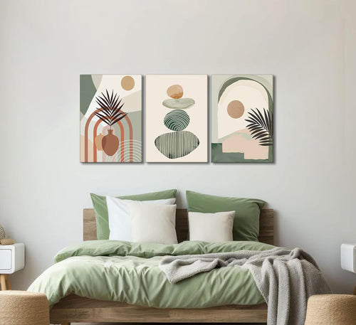 3 Pcs Boho Art Wall Decor Canvas Wall Art  Decor Stretched And Framed Ready To Hang Size 12 X 16in