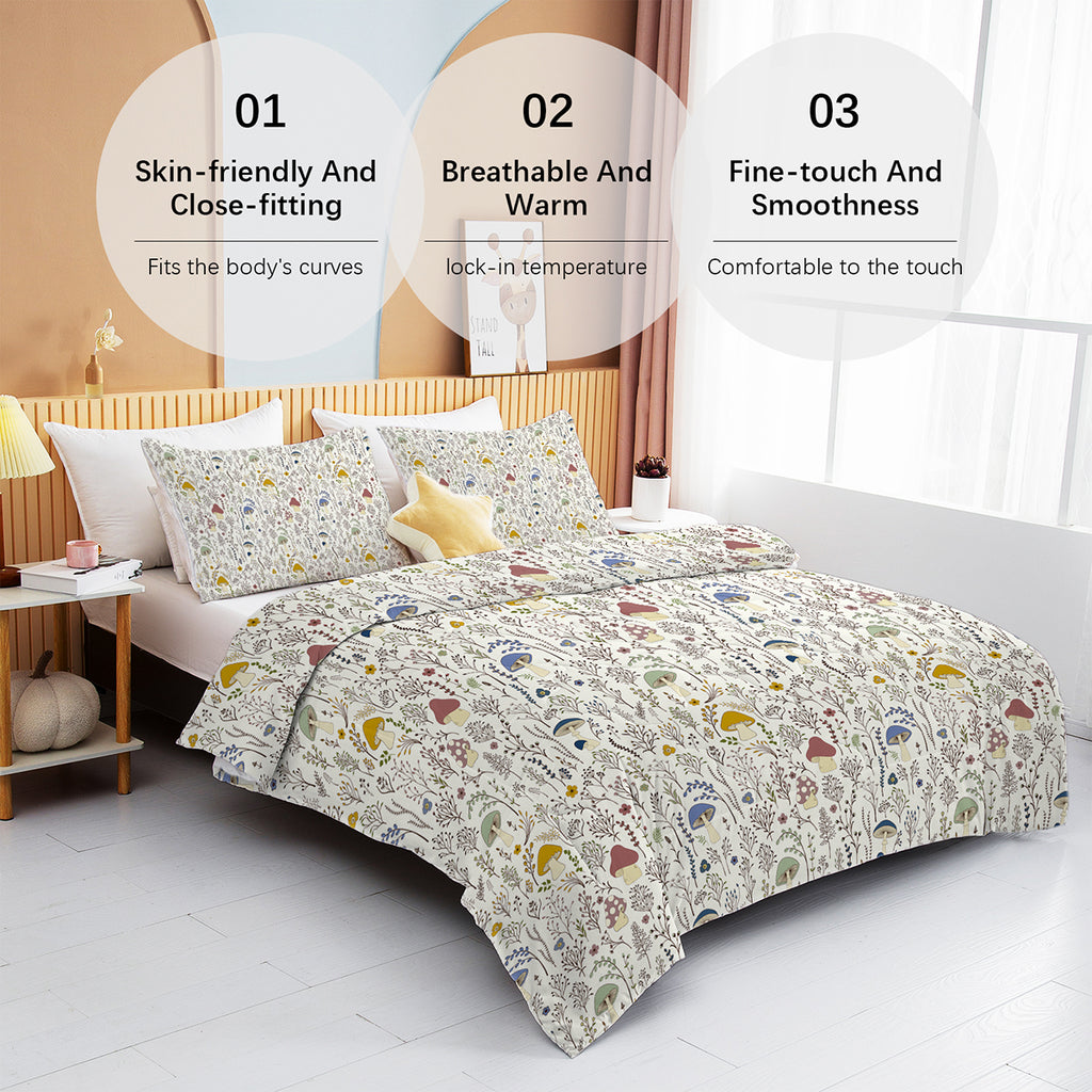 3 Pieces Mushroom Decoration Comforter Soft Bedding Set For Bedroom Decor Twin Full Queen King Size