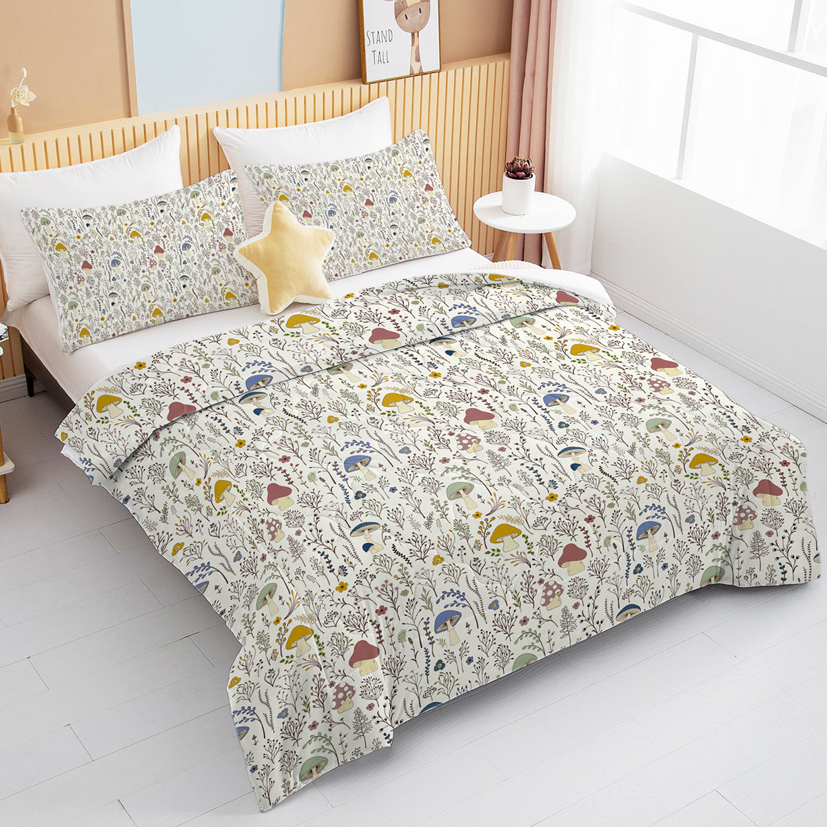 3 Pieces Mushroom Decoration Comforter Soft Bedding Set For Bedroom Decor Twin Full Queen King Size