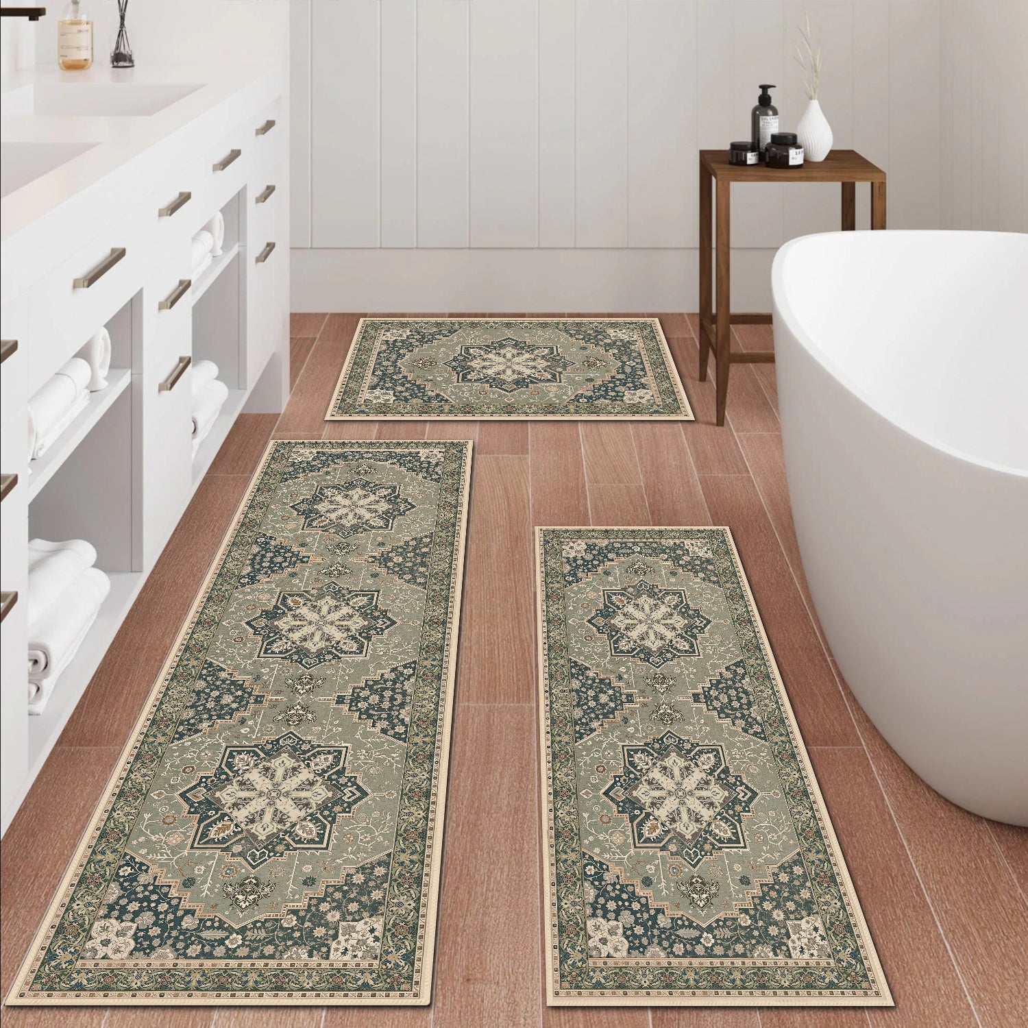 Boho Kitchen Rug Mat Sets 3 Piece, Farmhouse Non Slip Kitchen Rug Runner, Washable Non Skid Kitchen Rugs, Bohemian Kitchen Floor Mat For Entryway Laundry Room
