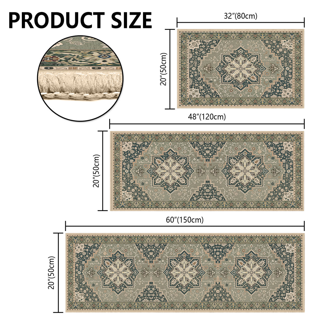 Boho Kitchen Rug Mat Sets 3 Piece, Farmhouse Non Slip Kitchen Rug Runner, Washable Non Skid Kitchen Rugs, Bohemian Kitchen Floor Mat For Entryway Laundry Room