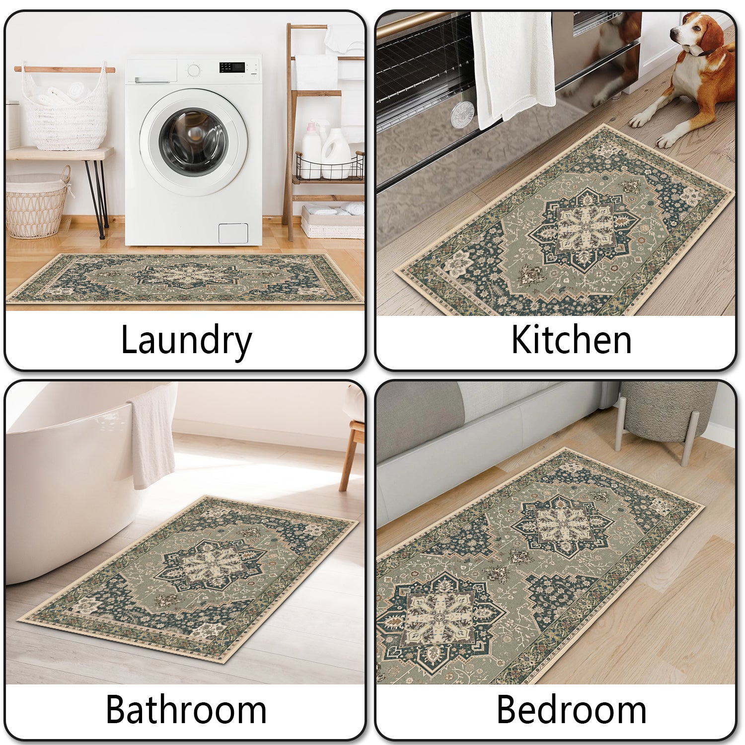 Boho Kitchen Rug Mat Sets 3 Piece, Farmhouse Non Slip Kitchen Rug Runner, Washable Non Skid Kitchen Rugs, Bohemian Kitchen Floor Mat For Entryway Laundry Room