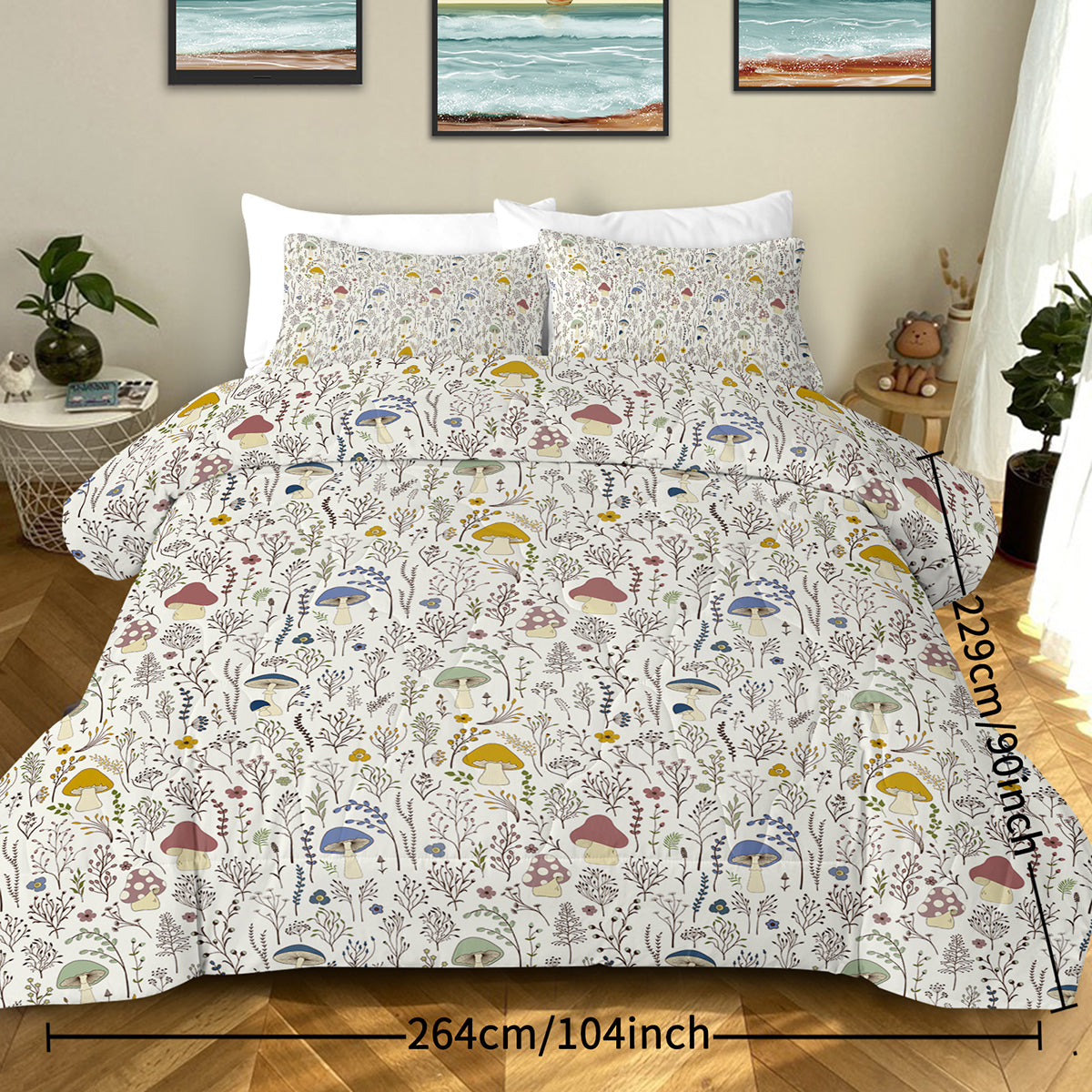 3 Pieces Mushroom Decoration Comforter Soft Bedding Set For Bedroom Decor Twin Full Queen King Size