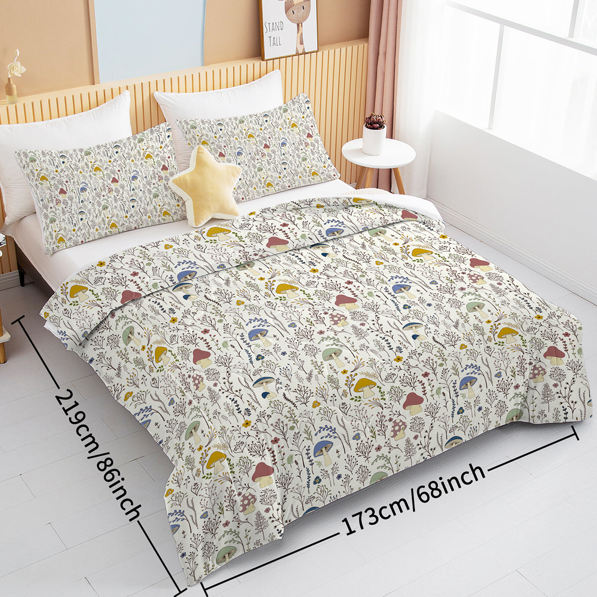 3 Pieces Mushroom Decoration Comforter Soft Bedding Set For Bedroom Decor Twin Full Queen King Size
